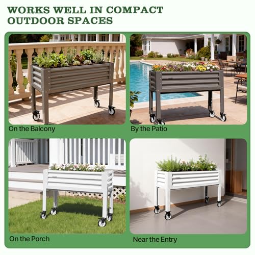 Anleolife Rolling Elevated Raised Garden Bed with Wheels (48x18x35 in / Antique White)