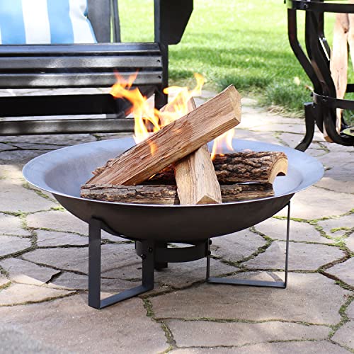 Sunnydaze 24 Inch Cast Iron Modern Outdoor Fire Pit Bowl with Stand