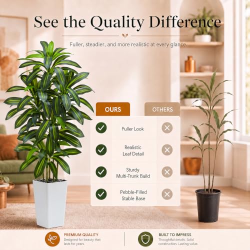 Artificial Dracaena Tree (Dark Green – White Pot / 6FT)