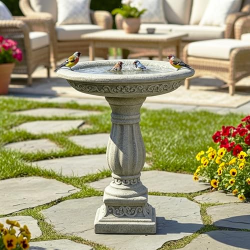 23.8" Tall Pedestal Bird Bath for Outdoor (Antique Gray)