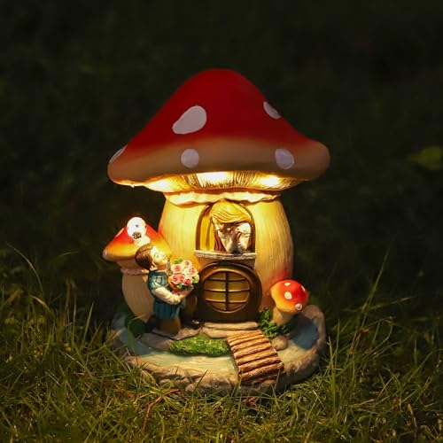 Solar Garden Outdoor Statues Princess and Prince with 4 LED Solar Figurine for Lawn (Multicolor Princess and Prince)