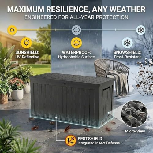 270 Gallon Lockable Resin Outdoor Storage Box (Black-1 / 270 Gallon)