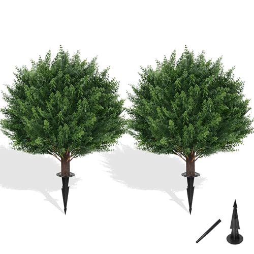 Artificial Set of 2 UV Resistant Cedar Topiary Ball Tree for Outdoor (Cedar Ball)