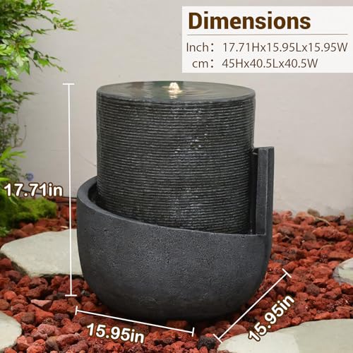 18H Modern Outdoor Water Fountain with Led Lights (17.72-Gray / 17.72-gray)