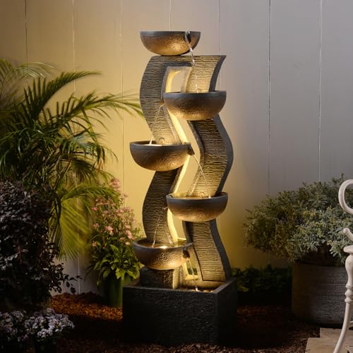 52.8 Tall Modern Curved Garden Water Fountain Outdoor (Gray-52.8)