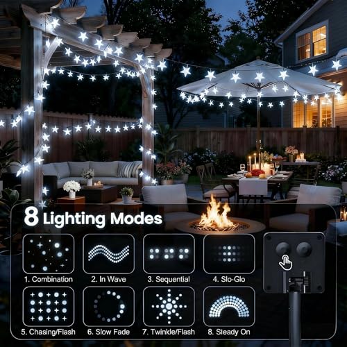 Twinkle Solar Star String Lights Outdoor Waterproof 39FT (Cool White)
