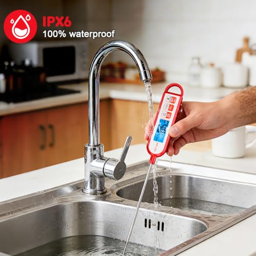 Digital Instant Read Meat Thermometer Kitchen Cooking Food Candy Thermometer for Oil Deep Fry BBQ Grill Smoker Thermometer by AikTryee (Red-SR806)
