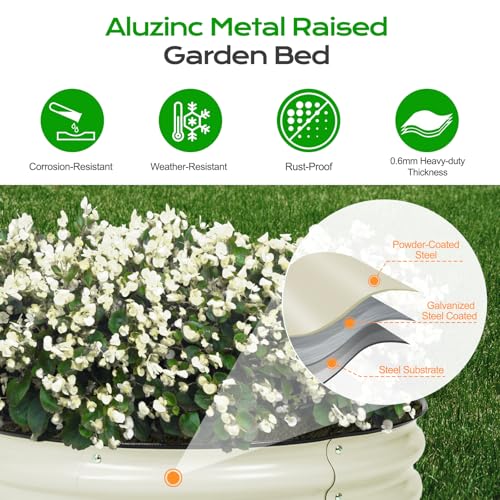 2-in-1 Modular Aluzinc Metal Raised Garden Bed, 63" L x 32" W x 32" H, Outdoor Planter Box for Vegetables, Flowers, and Herbs, Beige