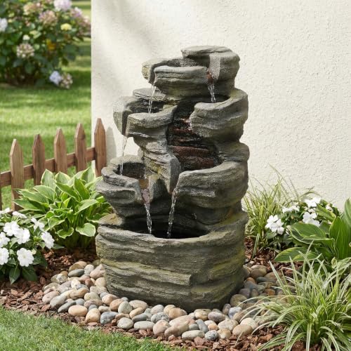 Multi Stream Rock Waterfall Fountain Outdoor (Grayrock24.4)