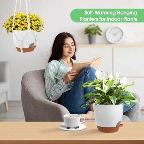 Hanging Planters for Indoor Outdoor Plants (6'' / White+black)