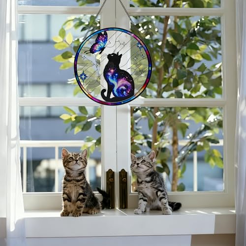 Black Cat Stained Glass Window Hanging (Black Cat)