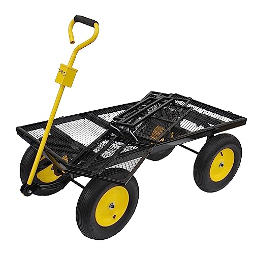 Large Steel Multifunctional Garden cart with Four Detachable Double Side Plates (Big Double Baffle Black+yellow)