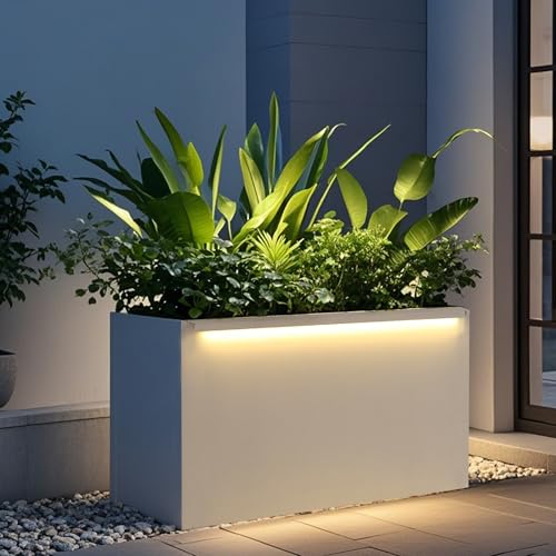 30" H Rectangular Metal Planter with Led Light for Indoor Outdoor White (White / 16.1"H×10"W×30"L)