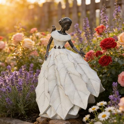 Fairy Garden Statue Maiden Home Decoration 14.5 Inch Table Decor (White-14.5 Inch)