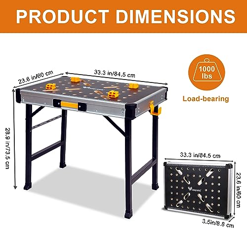 Portable Workbench 1000Lbs Capacity Heavy Duty Folding Work Table with 2 Quick Clamps (Standard)
