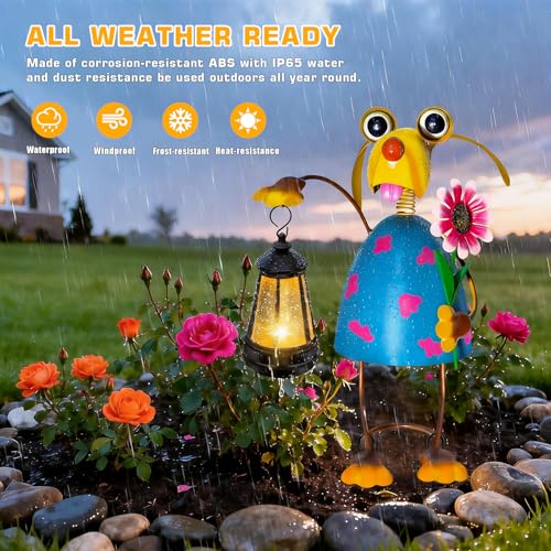 Solar Garden Lights 13.38in Metal Dog Statue with Solar Lantern Lights (Solar Dog With Lights)