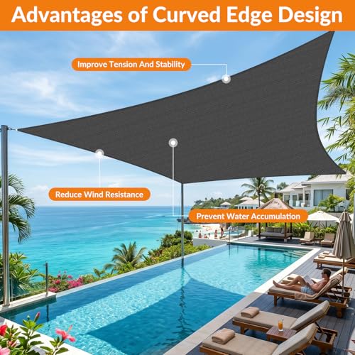 15'X15' Sun Shade Sail Dark Gray Curved Square Customizable (Dark Gray / 15'X15' custom)