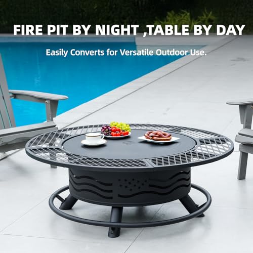 47 Inch Fire Pit with 2 Cooking Grates and Table Lid (Black / 47IN)