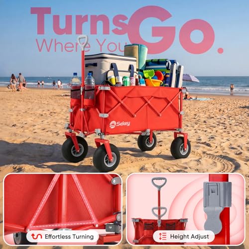 Heavy Duty Beach Wagon with 9" Big Sand (Red)
