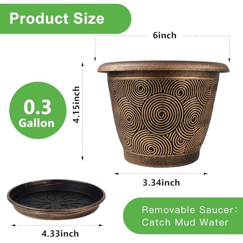 6 Inch Flower Pots Planters for Indoor Outdoor Plants (Gold / 6 inch-6 pack)