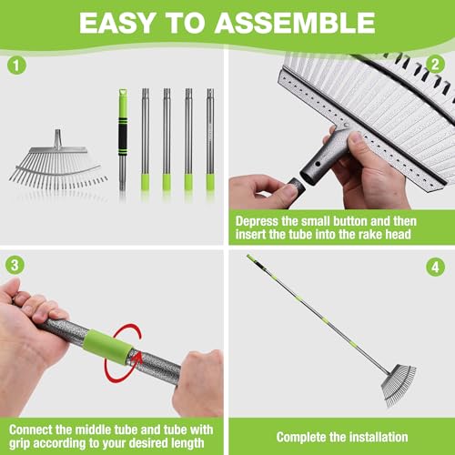 Rakes Small Leaf Rake with 73” Adjustable Long Handle (25 TINE)