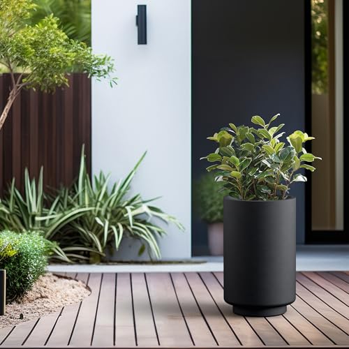 Accent Round Tapered Black Concrete Planter 20.1" Tall (Black / 12.6"Dia x 20.1"H)