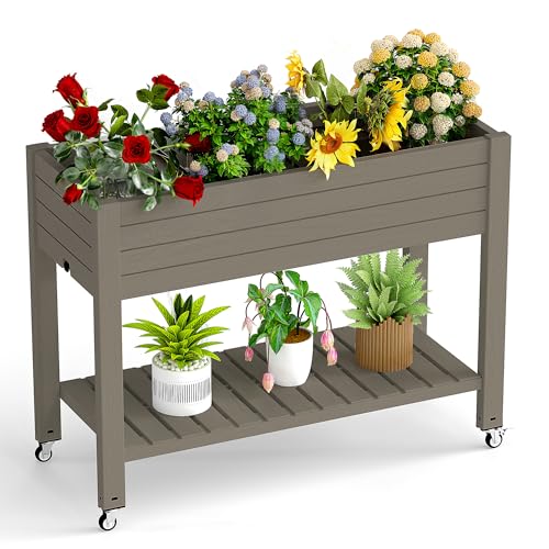 Elevated Raised Garden Bed with Wheels (Gray / 43.31*17.72*33.66)