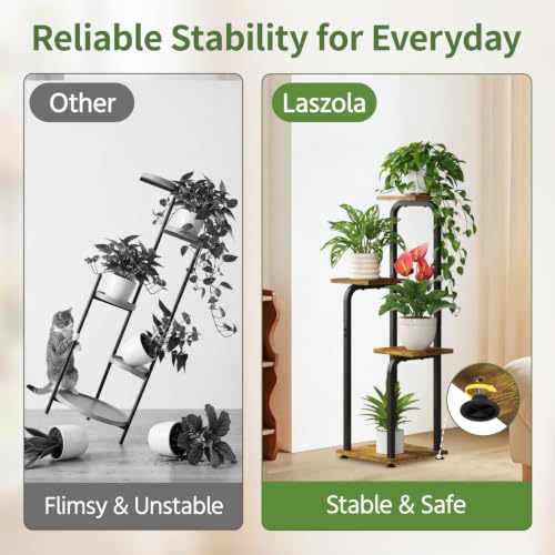 Plant Stand Shelf Tall for Indoor Corner Flower Rack (Classic Brown-Black / 4 Tier)