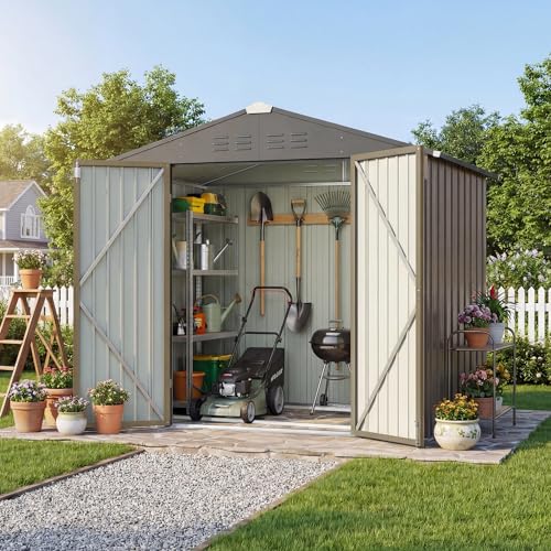 6x4 FT Outdoor Storage Shed with Floor Frame (Brown / 6x4 FT)