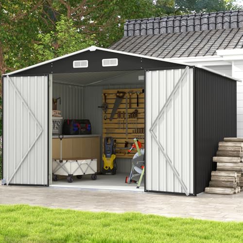10 x 8FT Outdoor Storage Shed with Double Hinged Large Door (Black / 10'x8')