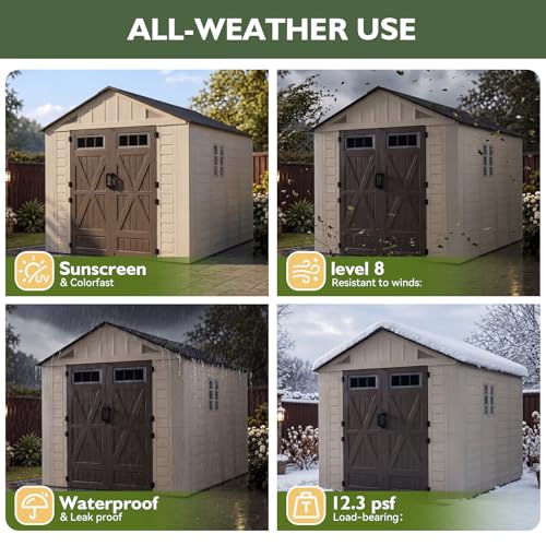 8x10 Ft Outdoor Storage Shed with Lighe & Floor (8x10)