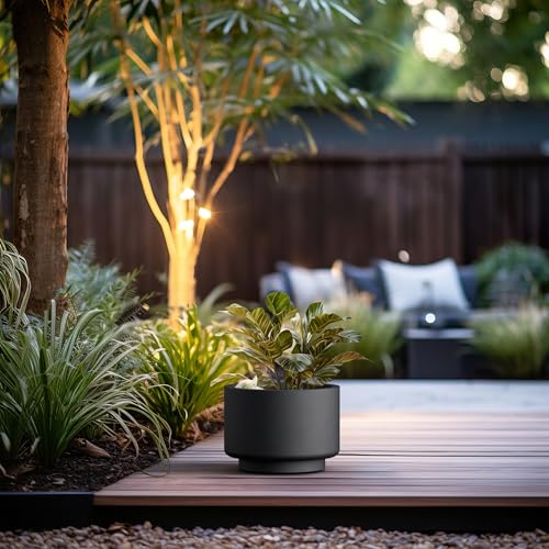 Accent Round Pedestal Black Concrete Planter 12.6" Dia (Black / 12.6" Dia x 9.1"H)