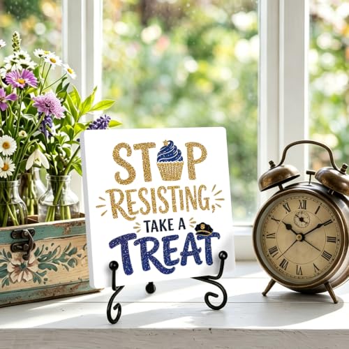 Police Officer Gift for Home Office Book Shelf Table Decor 6.3x6.3 In (Multicolor 1730 / Wooden sign with iron frame（6.3 x 6.3 inches）)