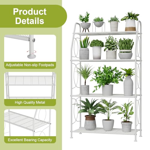 Plant Stand 4 Tier Plant Shelf for Indoor Outdoor (White / 4 Tier)