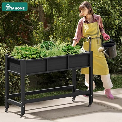 Raised Garden Bed HDPE 2PCS (47x18x31in-2pcs / Black)