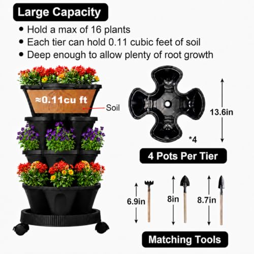 Vertical Planter Tower (Black / 4 Tier)