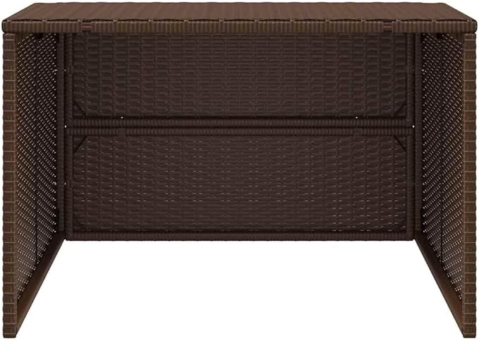 vidaXL Robot Mower Garage - Brown Poly Rattan, Weather- Storage Shed, 33.9"x35.4"x20.5"/22.4" for Garden Robotic Lawn Mower