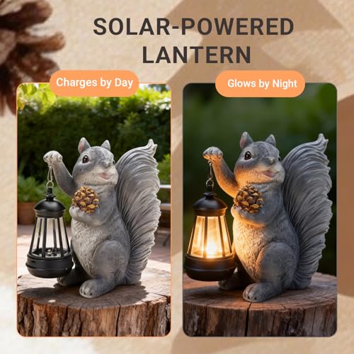 Solar Squirrel Garden Statue Outdoor Decor (Gray)