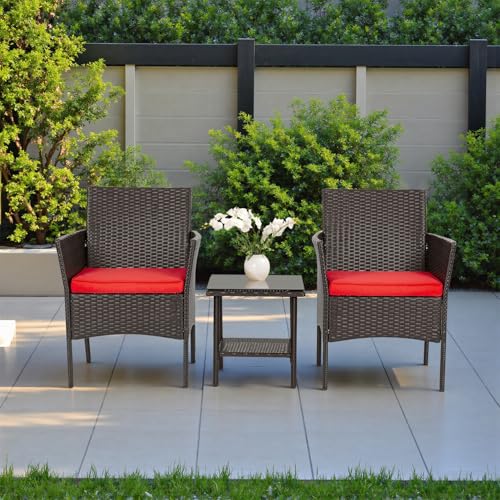 3 Piece Patio Furniture Set (Brown and Red / 3 Pieces)