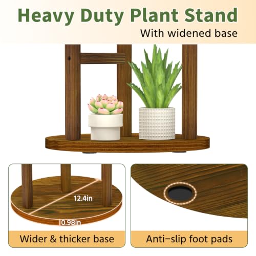 Wood Small Plant Stand Table Indoor Tall with Lights (Brown with Light / 3 Tier)