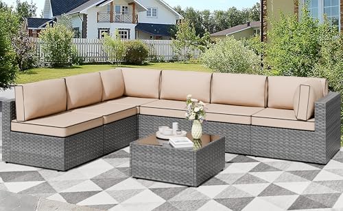 7 Pieces Outdoor Patio Furniture Sets (Khaki/7 Pieces)