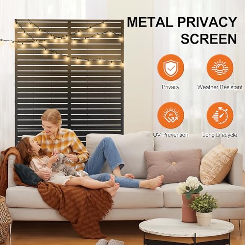 71" H Metal Privacy Screen Outdoor (71"H×47"W / Black Rectangular)