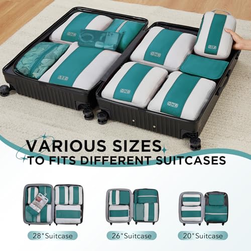 10 Set Compression Packing Cubes for Travel Essentials (Dark Blue Green)