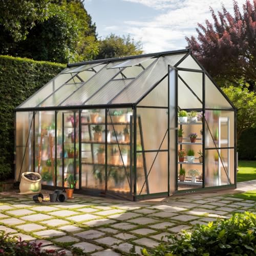 8x10 FT Walk in Polycarbonate Heavy Duty Greenhouse (8x10 FT)
