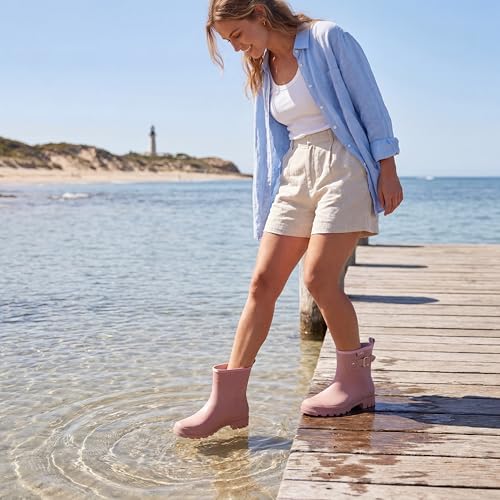 Women's Waterproof Short Rain Boots Ankle Rubber Garden Shoes