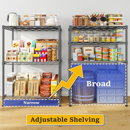 3 Tier Narrow Shelf Adjustable Storage Rack for Closet Bedroom (Black-17.7”W × 11.8”D × 35.4”H（2P）)