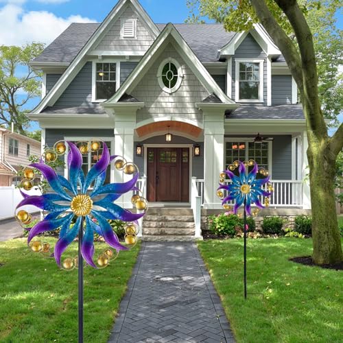 13”Metal Outdoor Wind Spinners & Sculptures for Yard and Garden (13-Purple)
