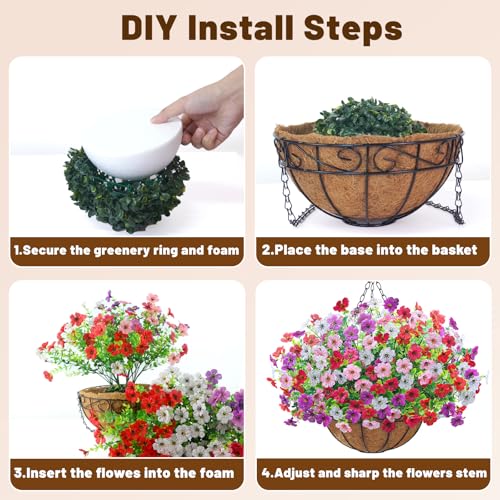 2 Set Artfiticial Hanging Flowers with Basket & Foam Outdoor (Mix 4 Colors / 2 Pcs)