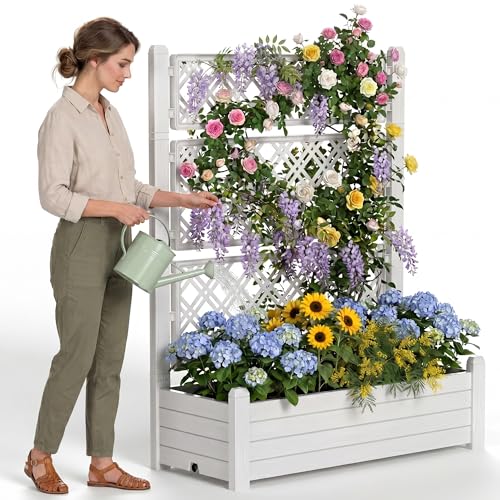 Raised Garden Bed with Trellis for Climbing Plants (Ashen / 43.43*18.27*59.29)