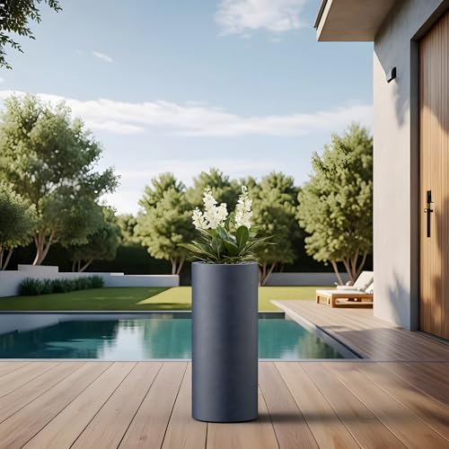 Small Round Column Charcoal Concrete Planter 18.9" Tall (Charcoal / 18.9“h)